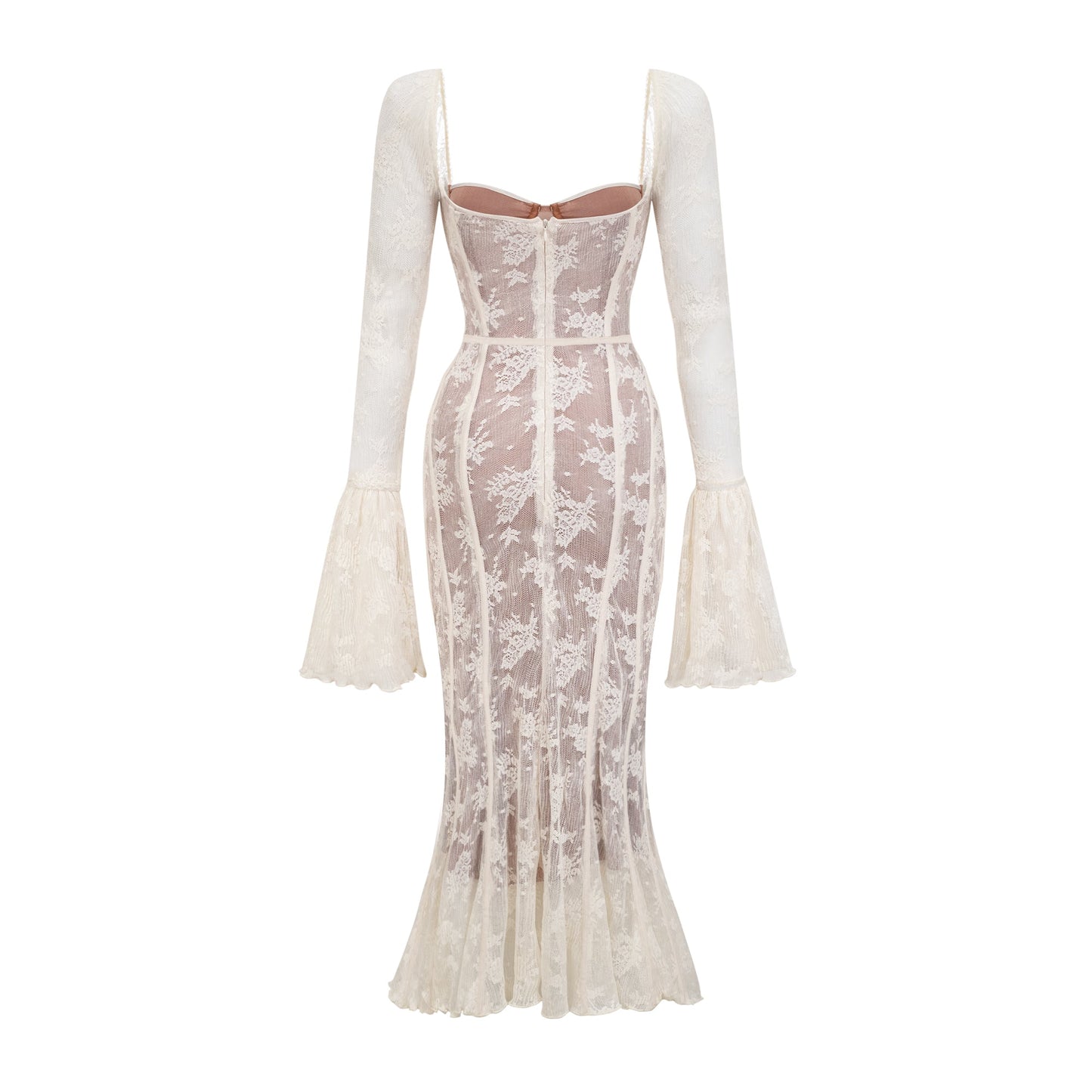 Marlene White Flared Lace Maxi Dress