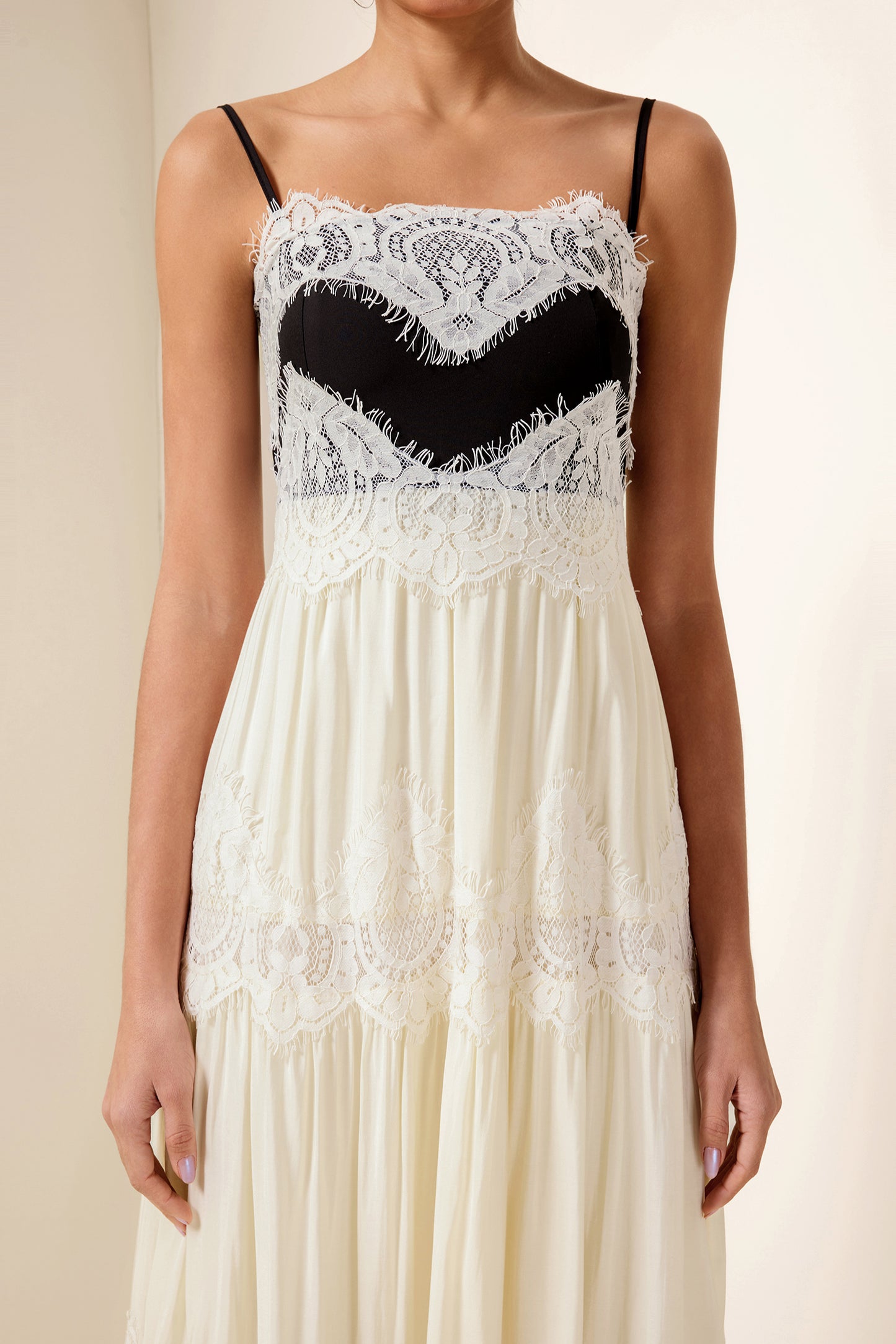 Lace Splicing Square Neck Midi Dress