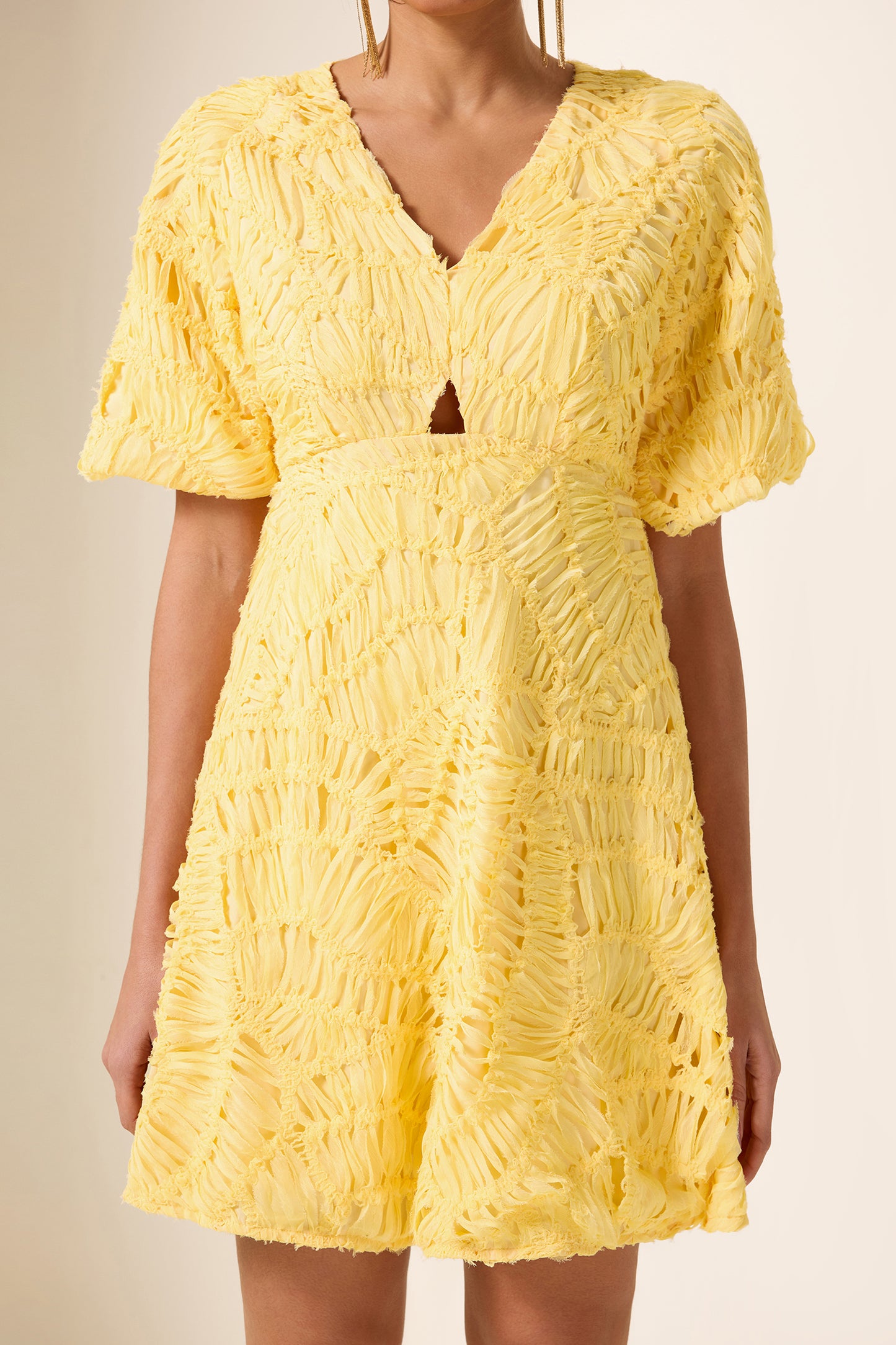 Cut-Out V-Neck Puff Sleeve Mini Dress