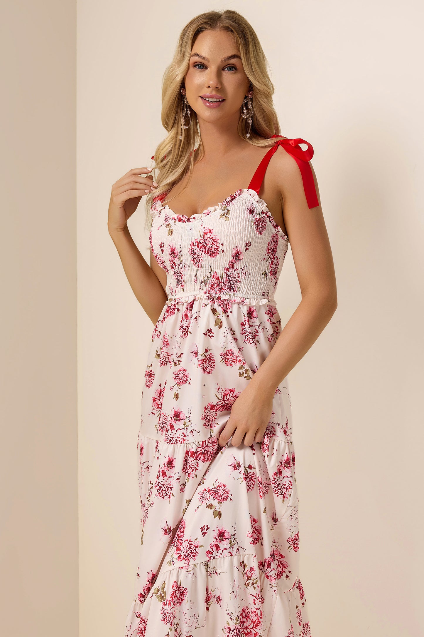 Floral Lace Up Smock Midi Dress