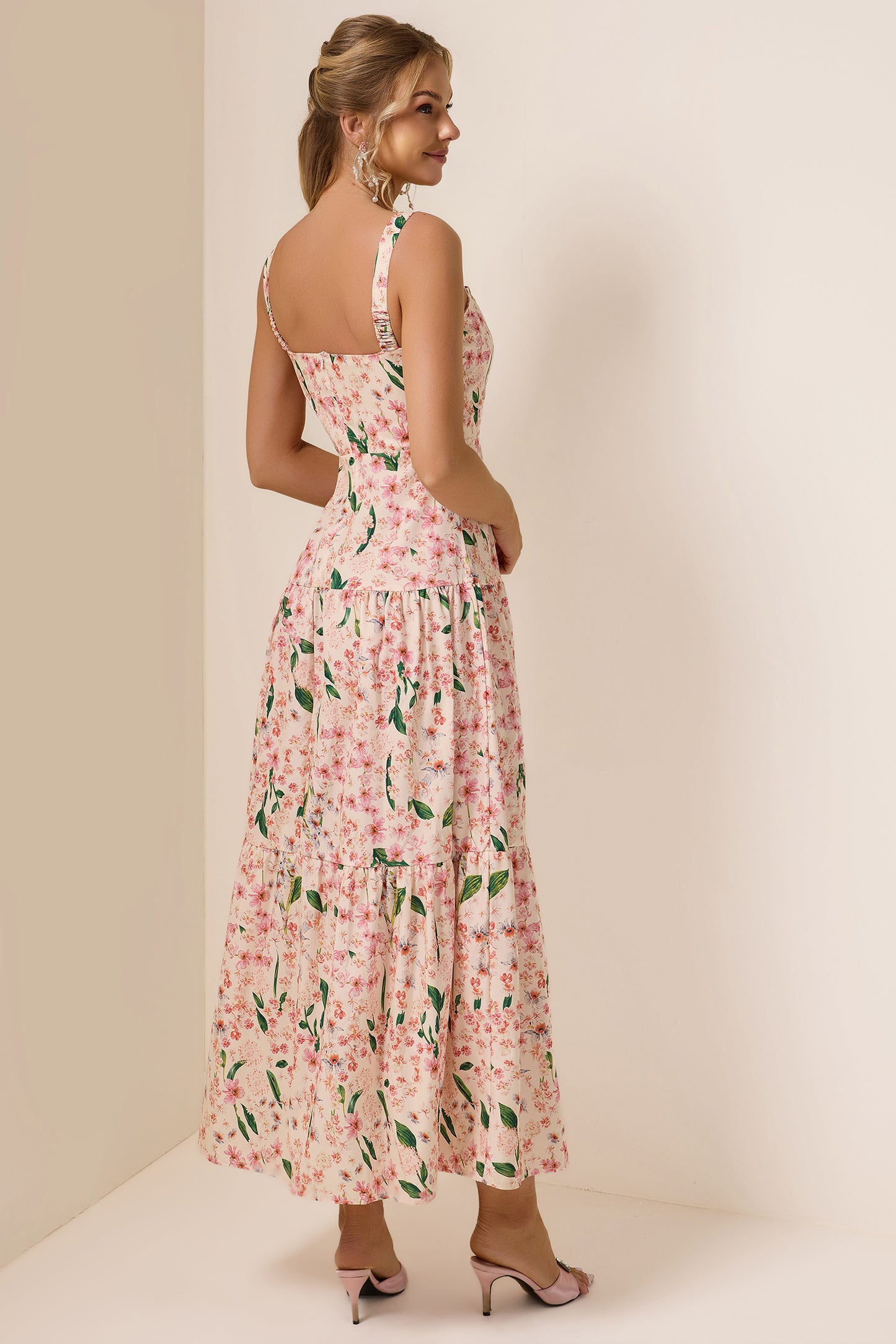 Floral Square Collar Sleeveless Maxi Dress