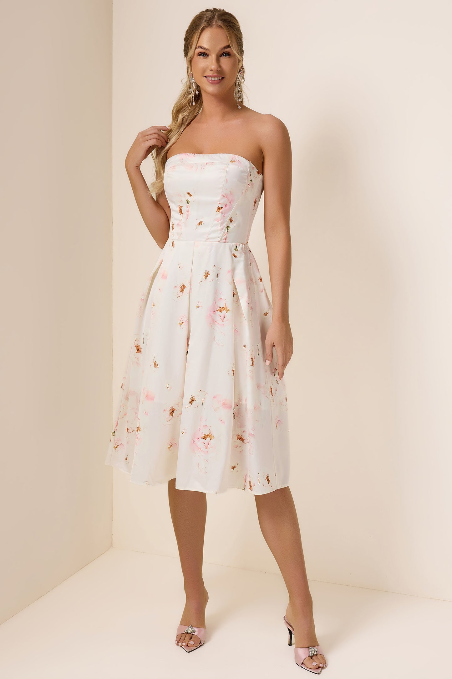 Floral Off-Shoulder Lace Up Midi Dress