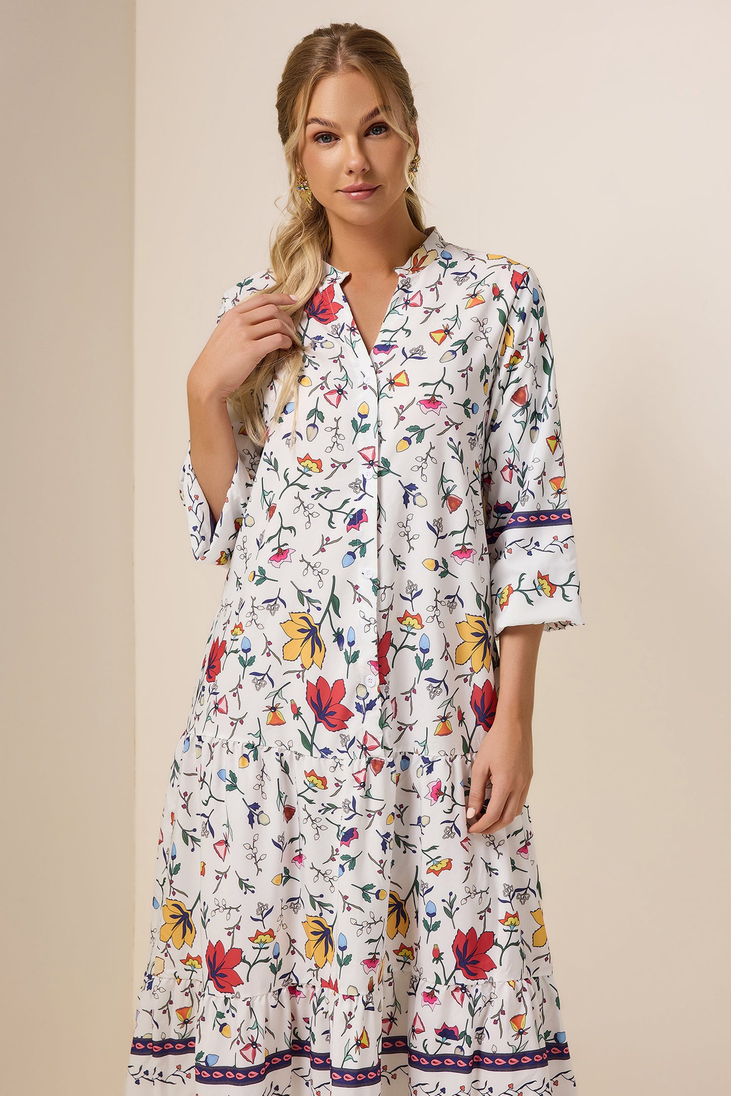 Floral Lantern Sleeve Midi Dress