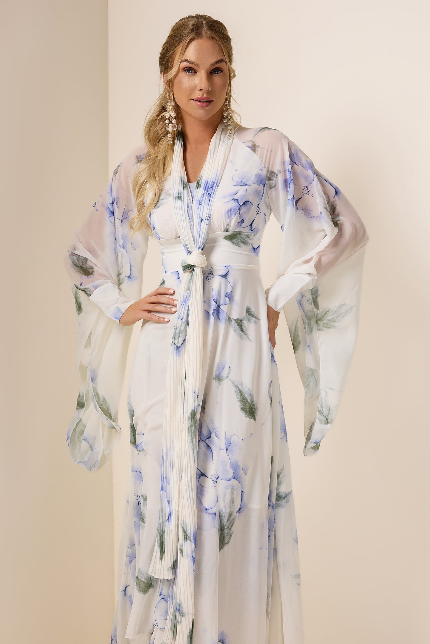 Chiffon Floral Lace Up Maxi Dress