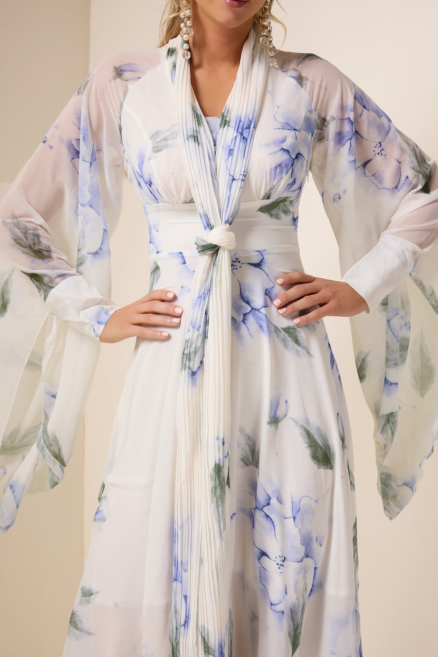 Chiffon Floral Lace Up Maxi Dress