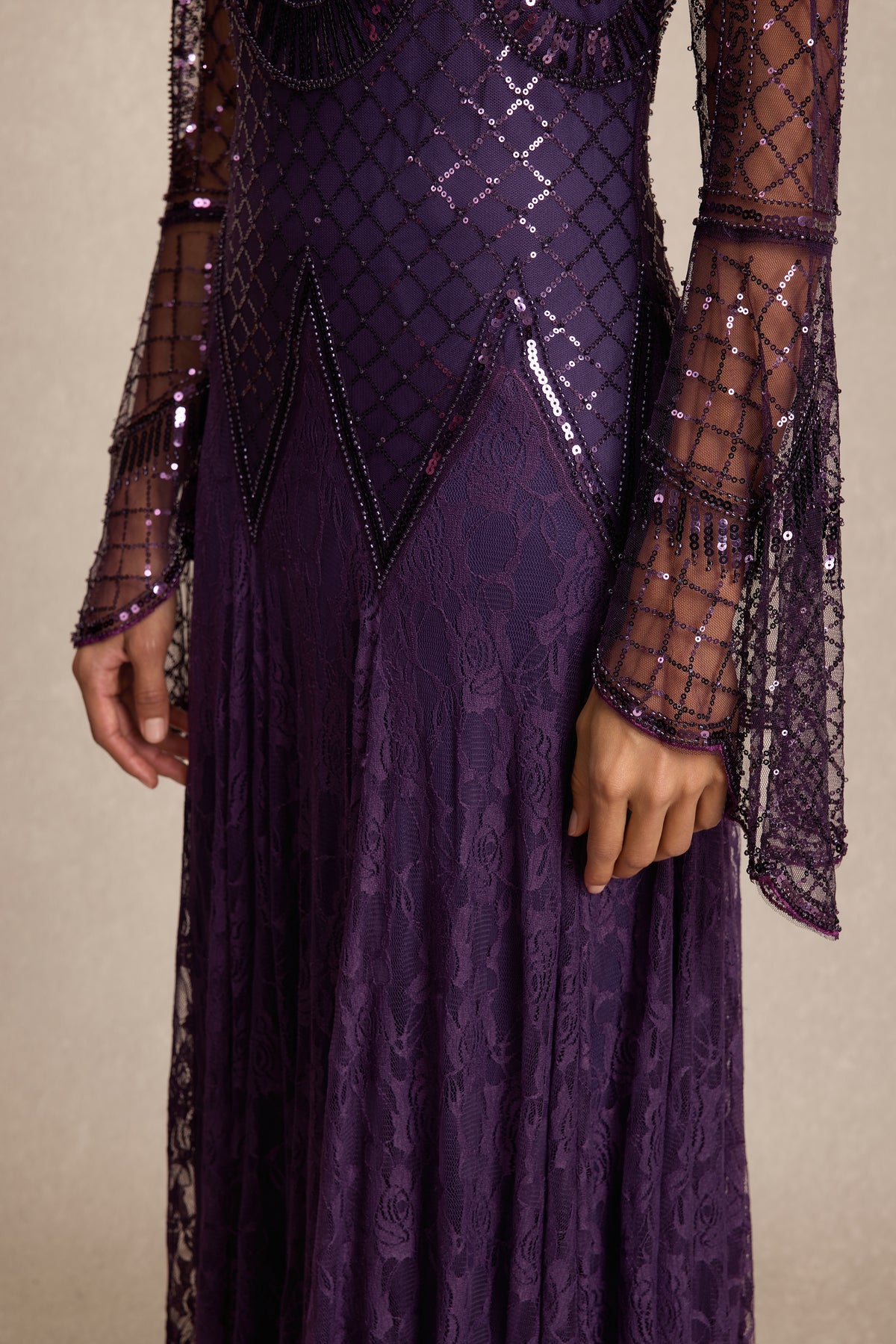 Sequin Rivet Bell Sleeve Maxi Dress