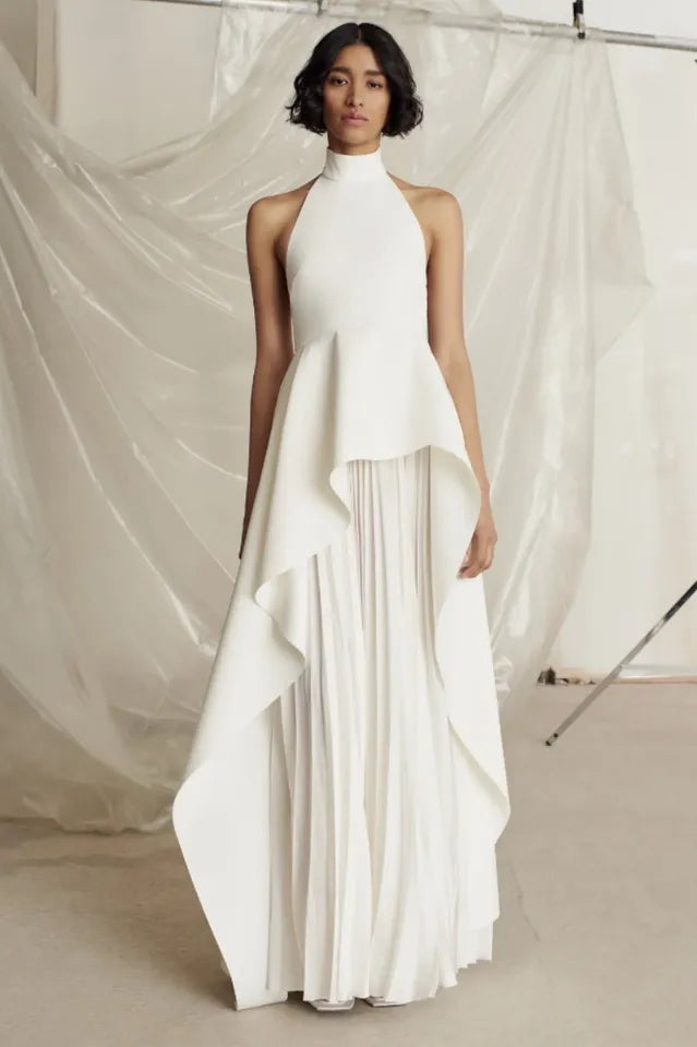 Crew Collar Sleeveless Backless Asymmetric Suit Dress