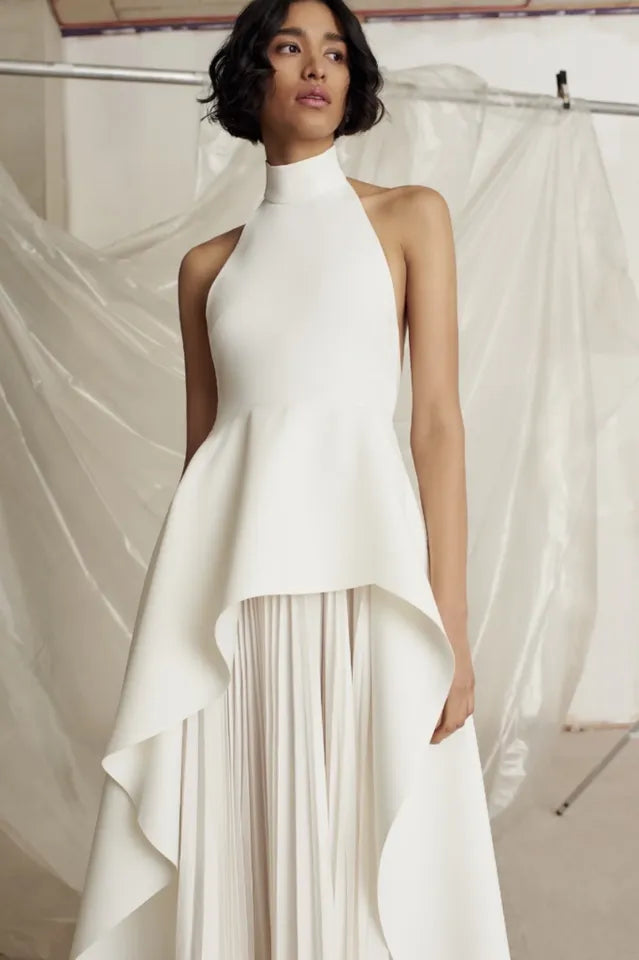 Crew Collar Sleeveless Backless Asymmetric Suit Dress