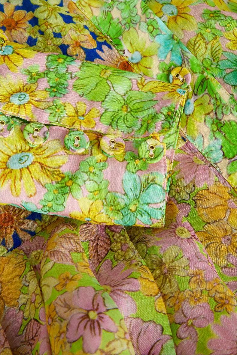 Floral Lantern Sleeve Bottom Midi Dress With Belt