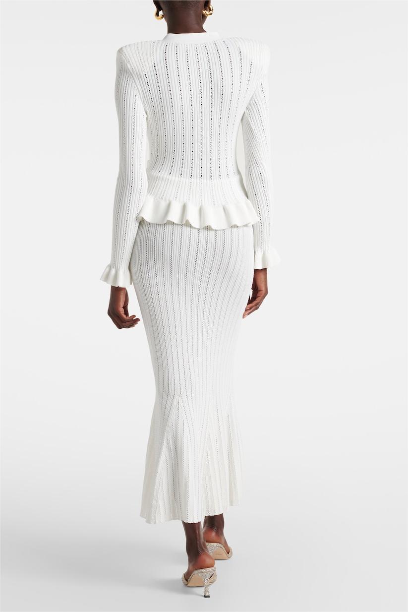 Solid Metal Button Top & High Waist Knit Midi Skirt Set