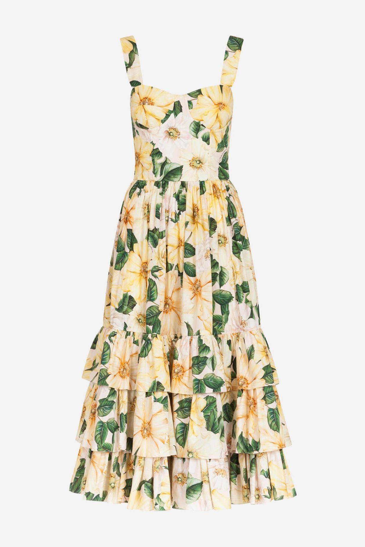 Floral Sleeveless Sweetheart Neck Midi Dress