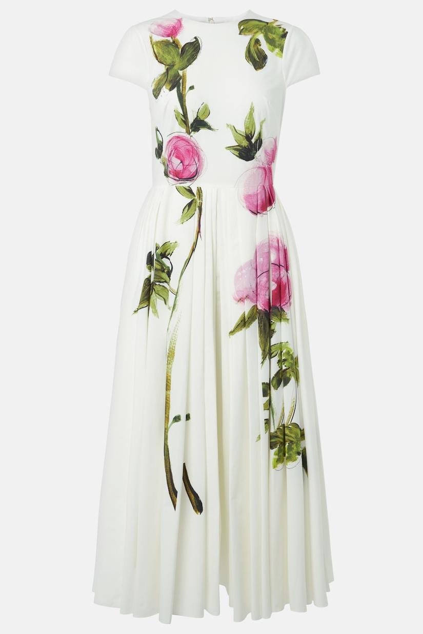 Satin Floral Round Neck Maxi Dress