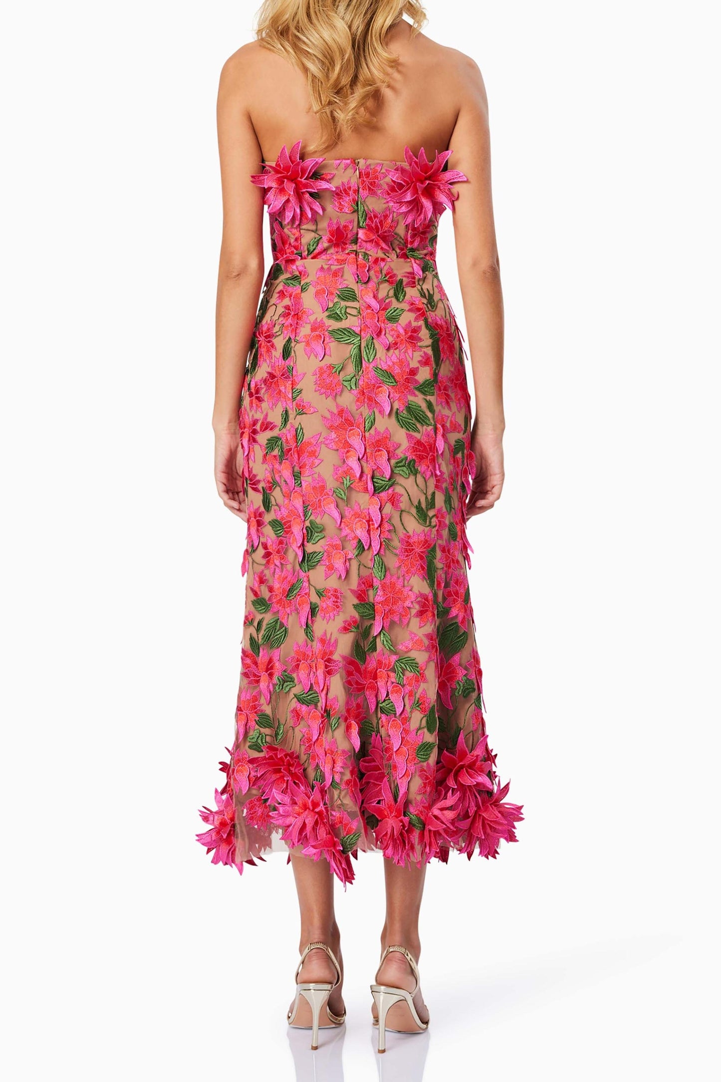 Embroidered 3D Flower Off-Shoulder Midi Dress