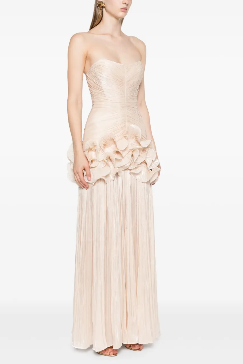 Solid Pleated Ruffle Maxi Dress