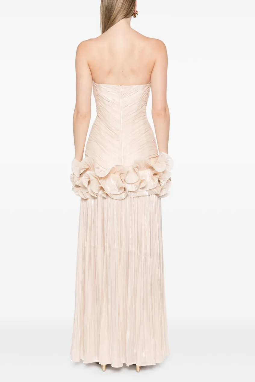 Solid Pleated Ruffle Maxi Dress