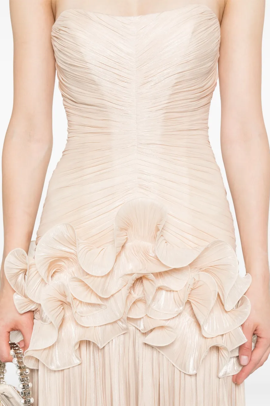 Solid Pleated Ruffle Maxi Dress