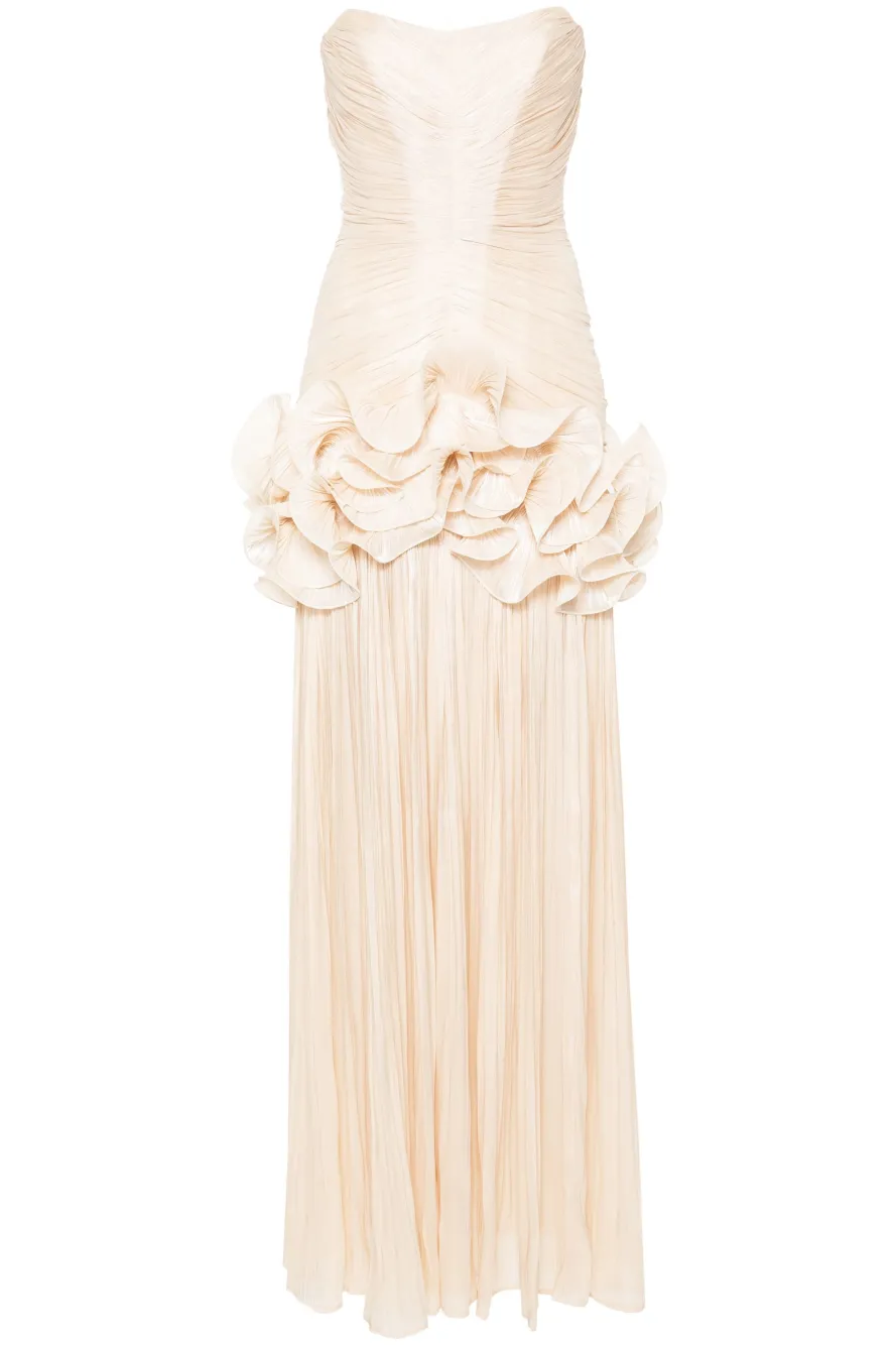 Solid Pleated Ruffle Maxi Dress