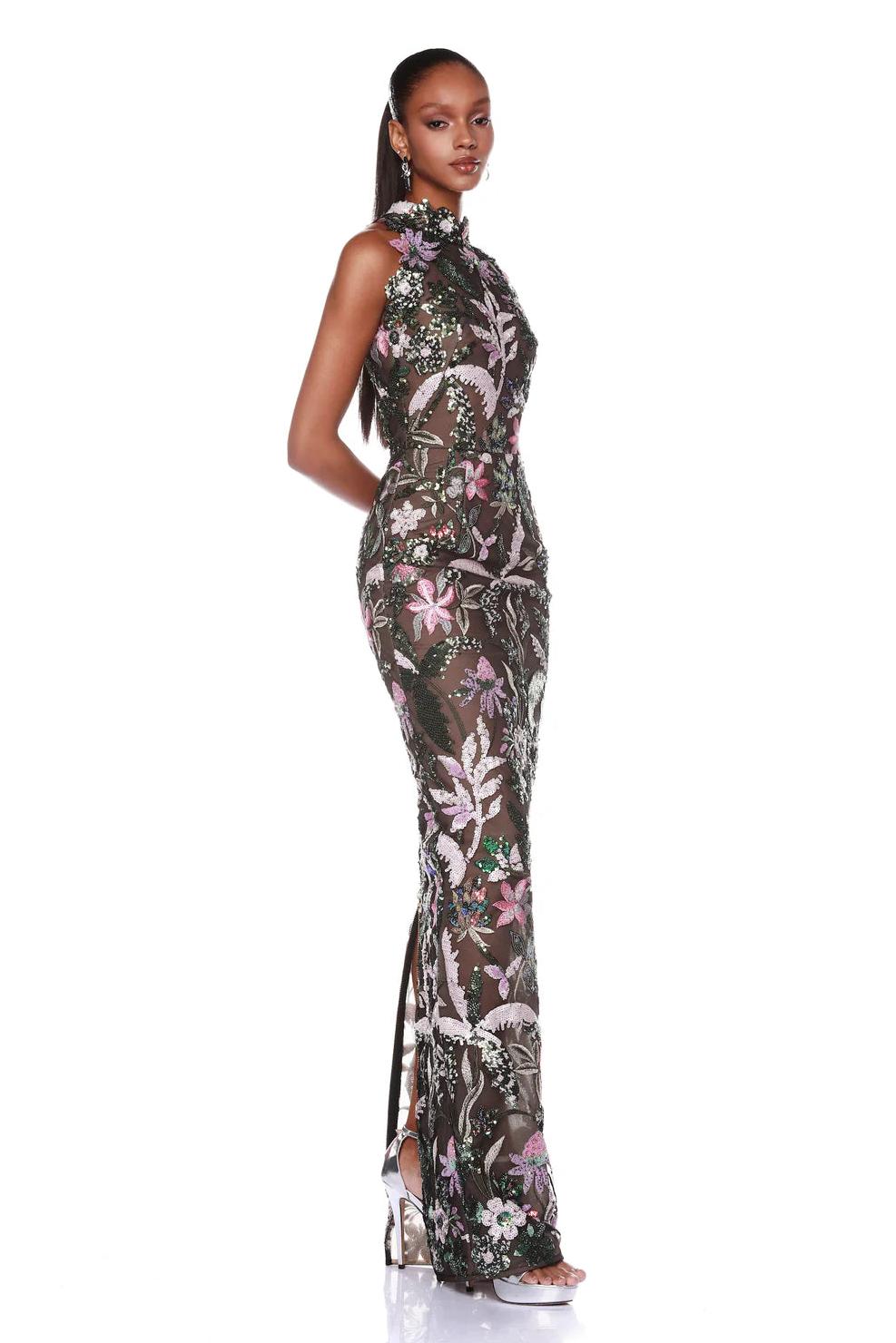 Sequin Embroidered Sleeveless Maxi Dress