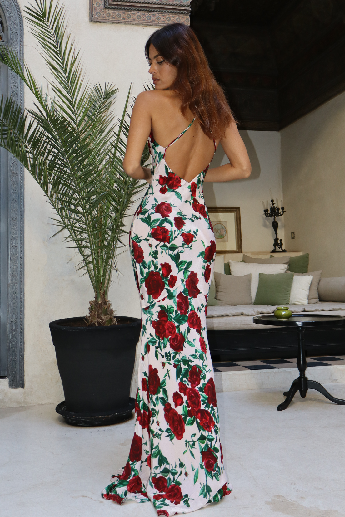 Chiffon Floral Plunge Maxi Dress