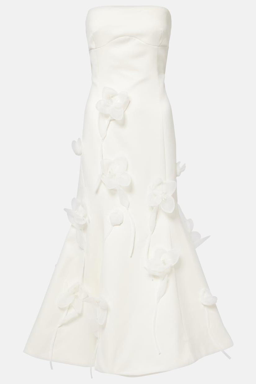 3D Flower Satin Sleeveless Midi Dress