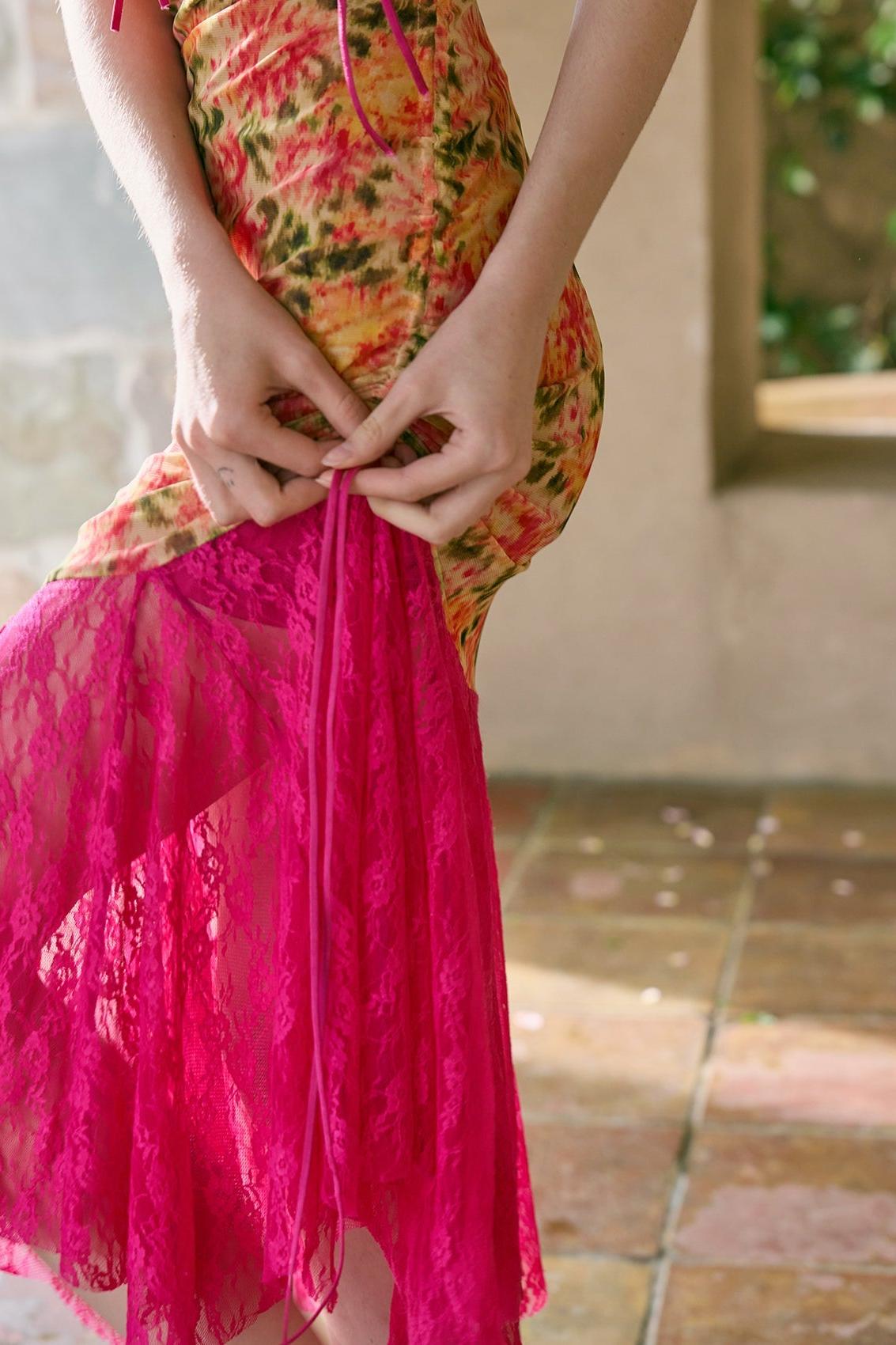 Lace Floral Splicing Slip Midi Dress