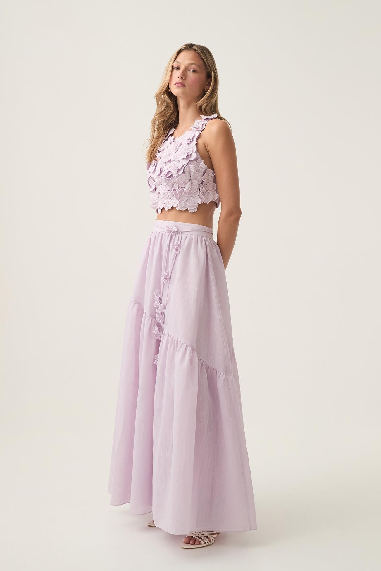Embroidered Sleeveless Mini Top & High Waist Maxi Skirt Set