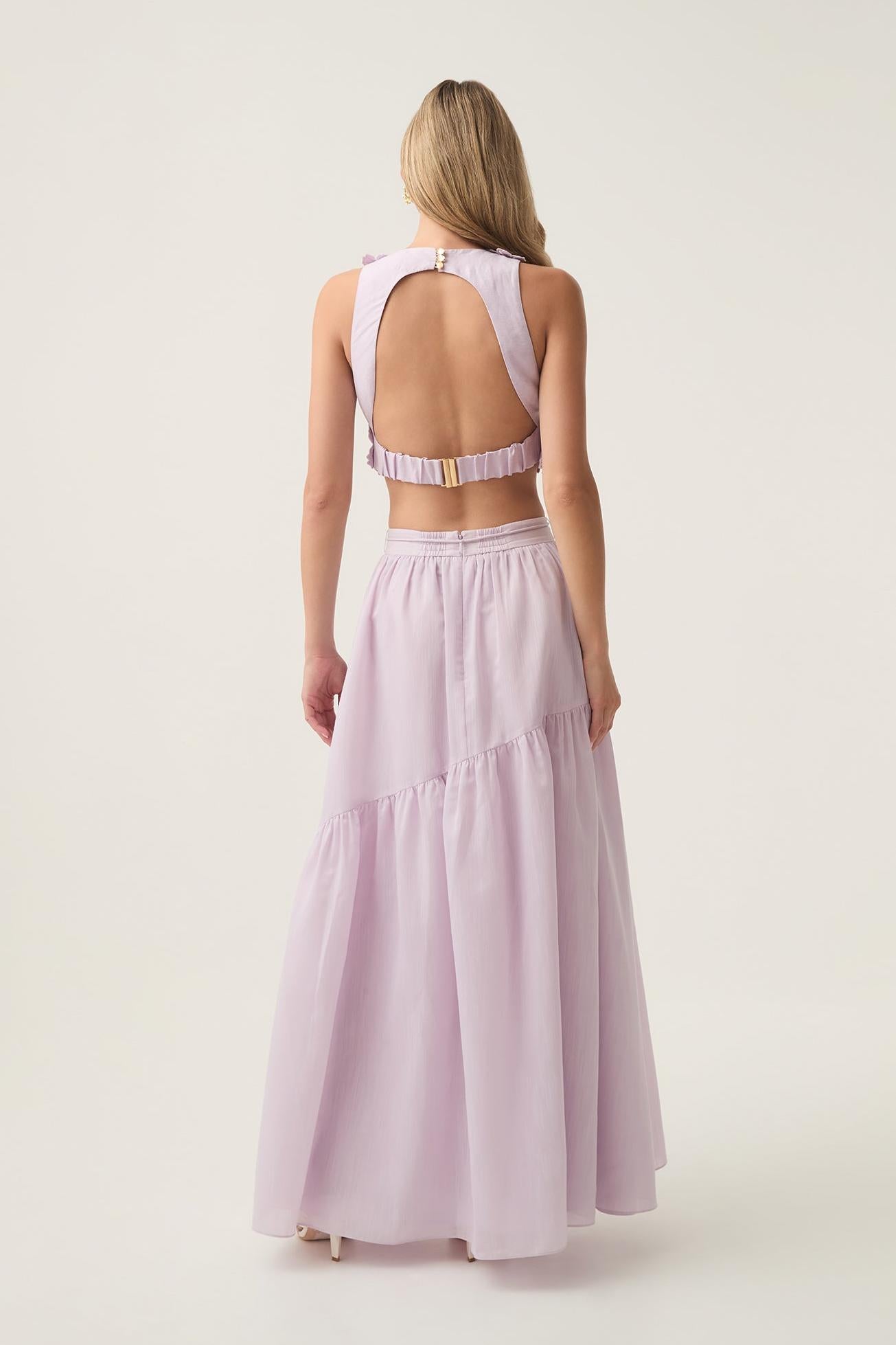 Embroidered Sleeveless Mini Top & High Waist Maxi Skirt Set