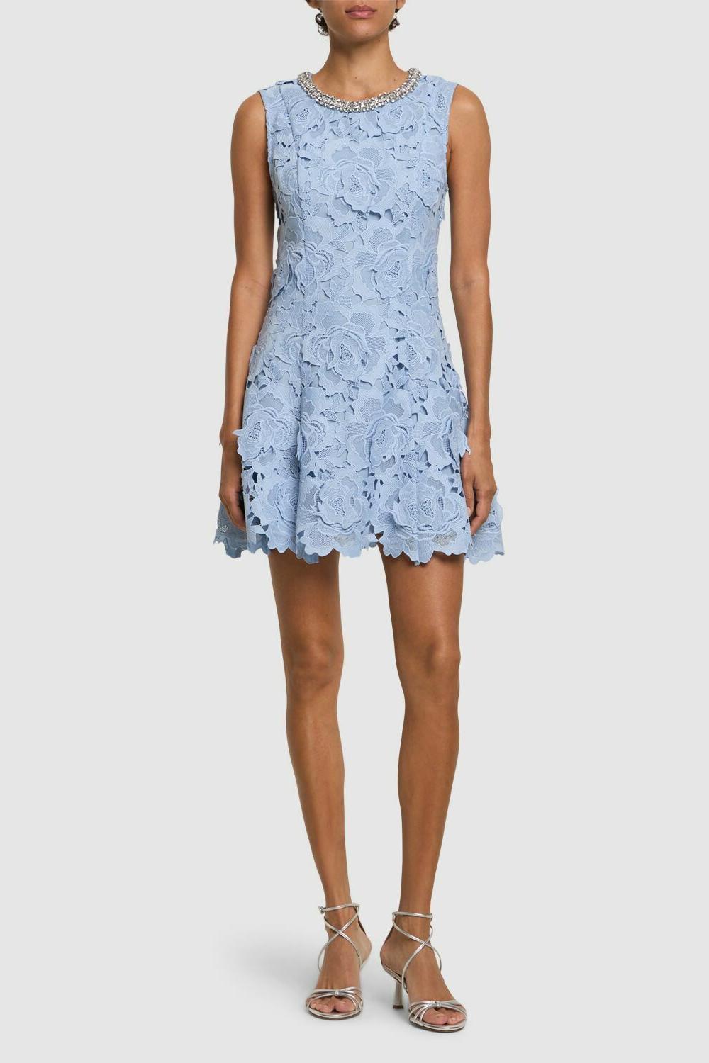 Lace Rhinestone Sleeveless Mini Dress