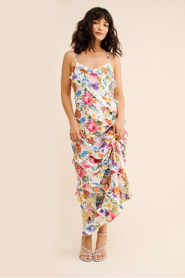 Floral Frill Splicing Slip Maxi Dress
