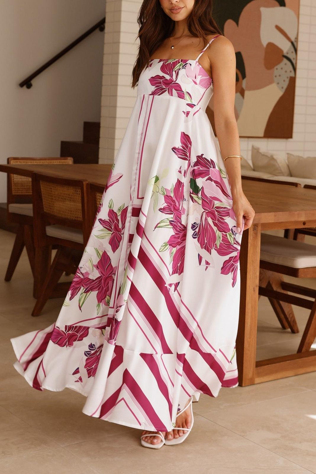 Floral Smocking Slip Midi Dress