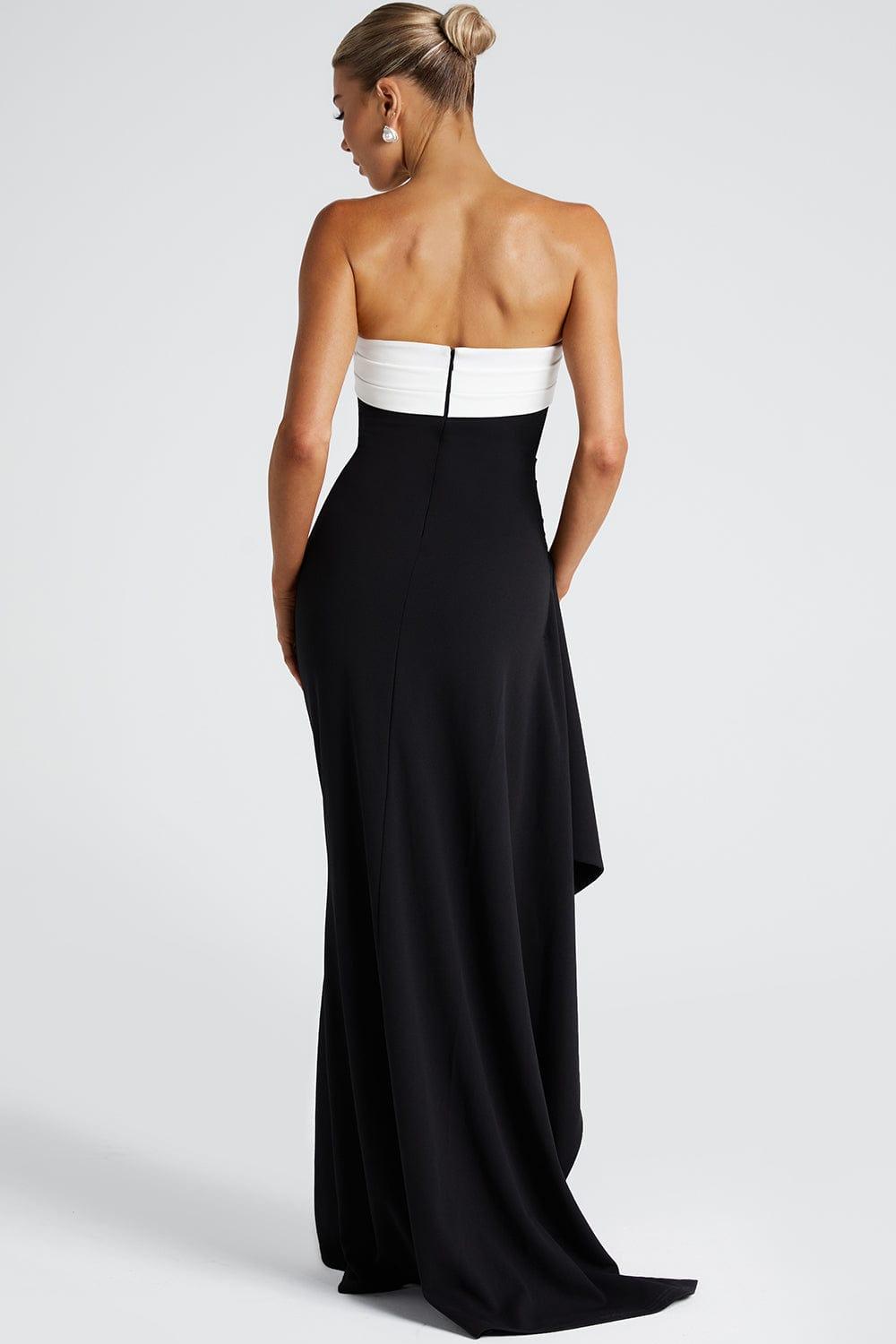 Contrast Color Split Off-Shoulder Maxi Dress