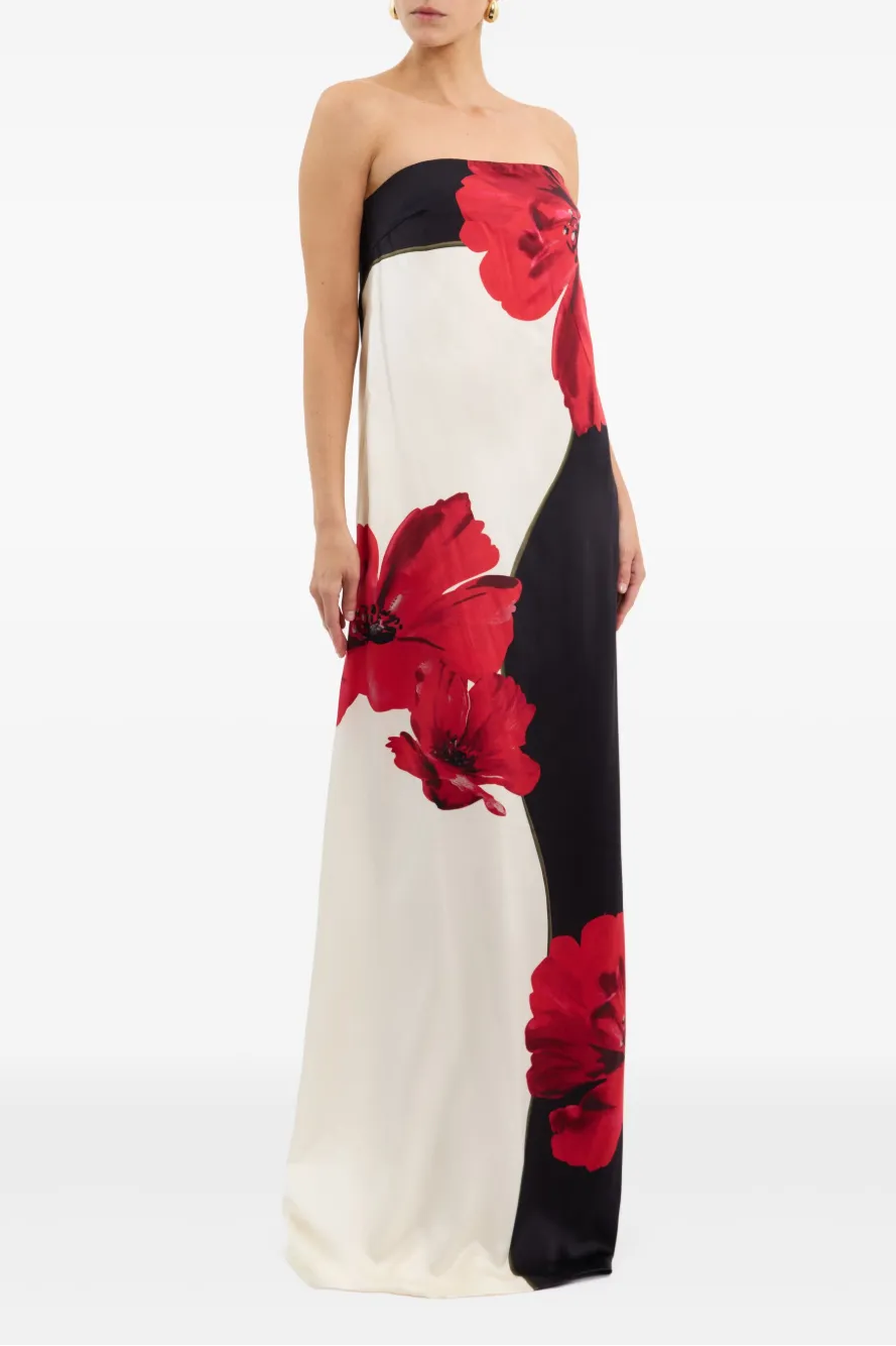 Satin Floral Off-Shoulder Maxi Dress
