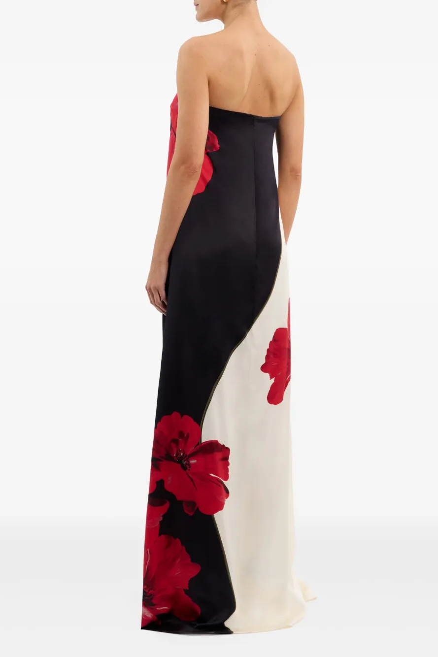 Satin Floral Off-Shoulder Maxi Dress