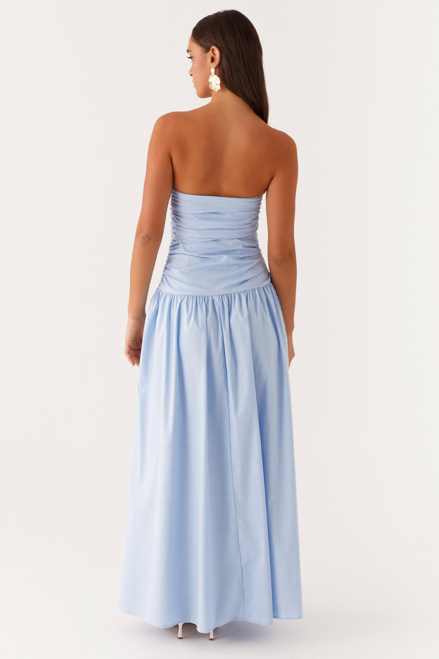 Solid Off-Shoulder Gathering Maxi Dress
