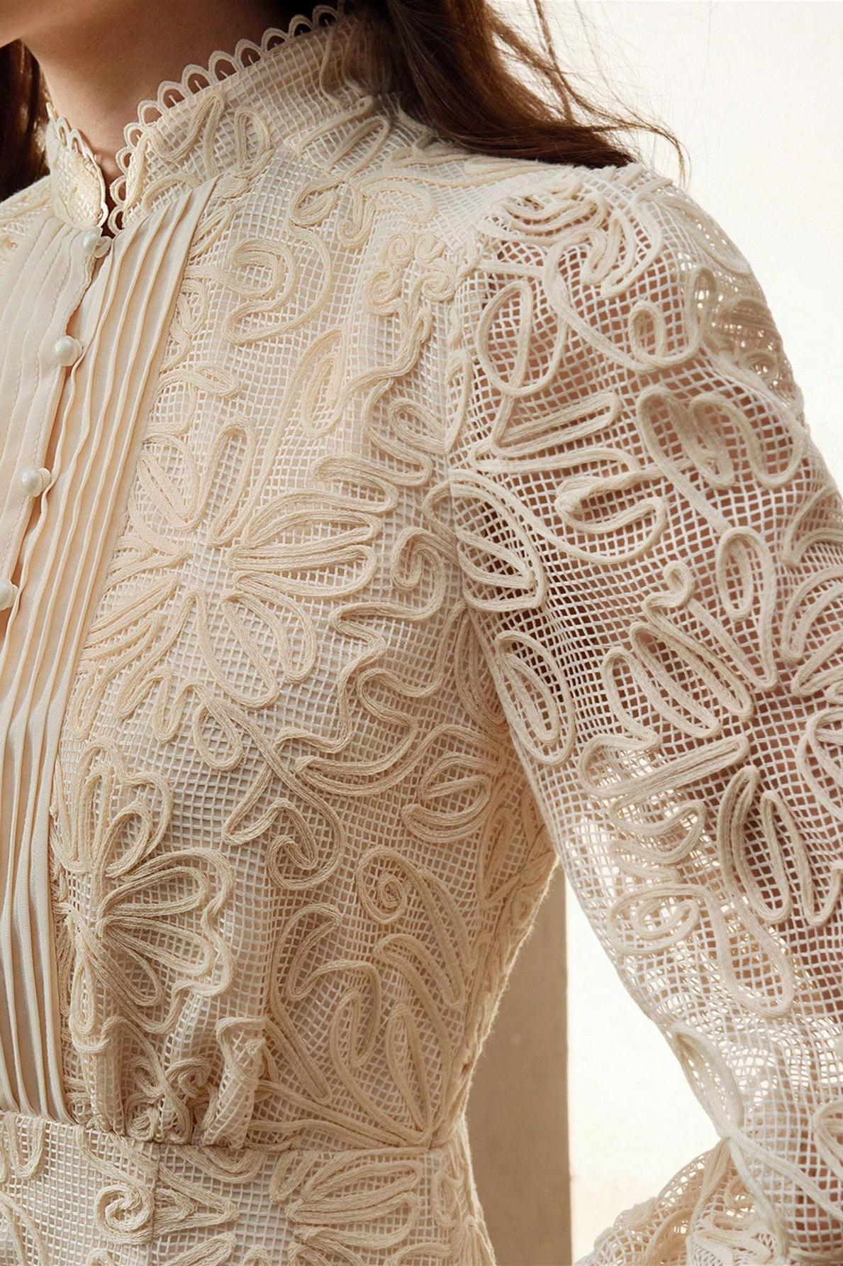 Crochet Faux Pearl Button Mini Dress