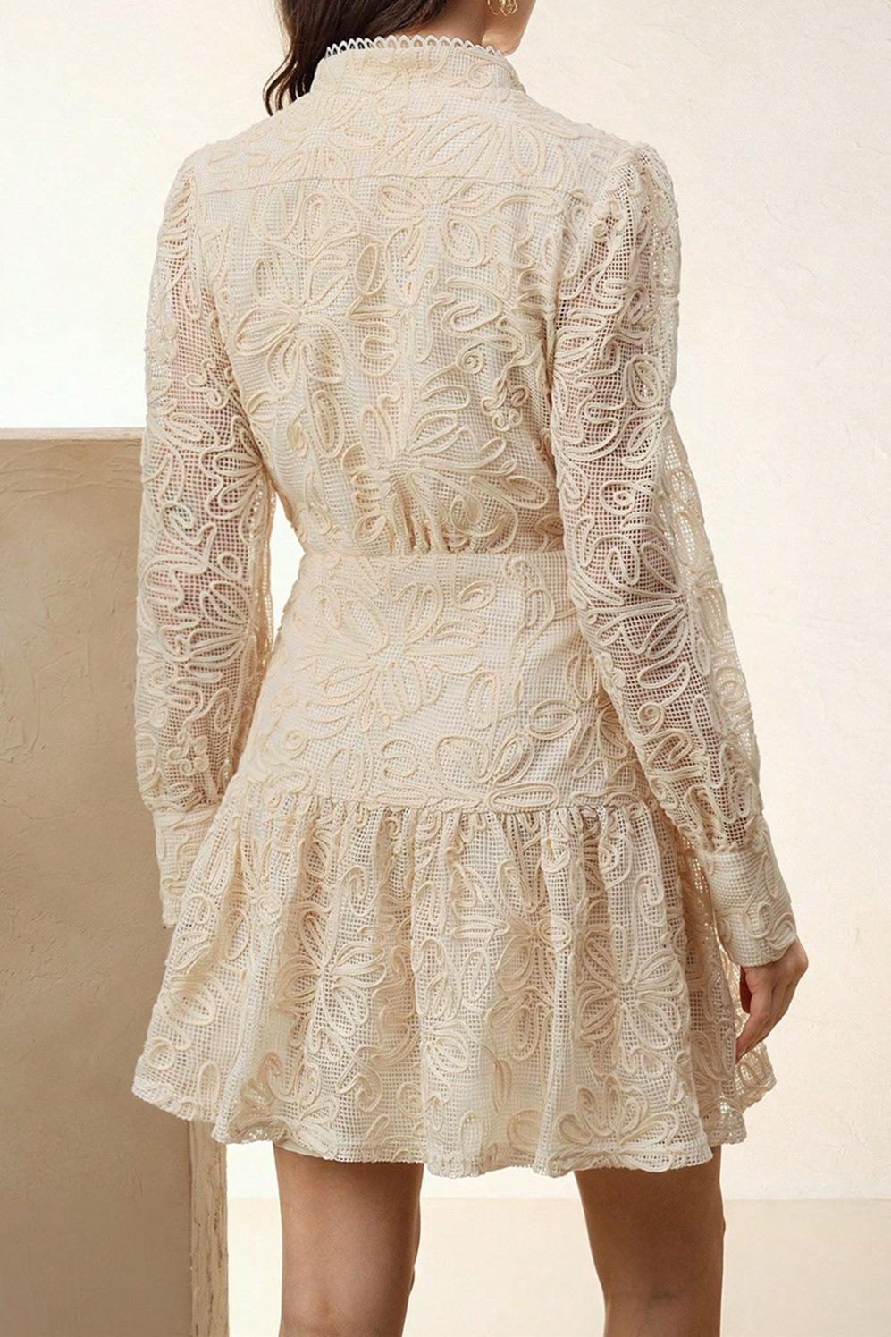 Crochet Faux Pearl Button Mini Dress