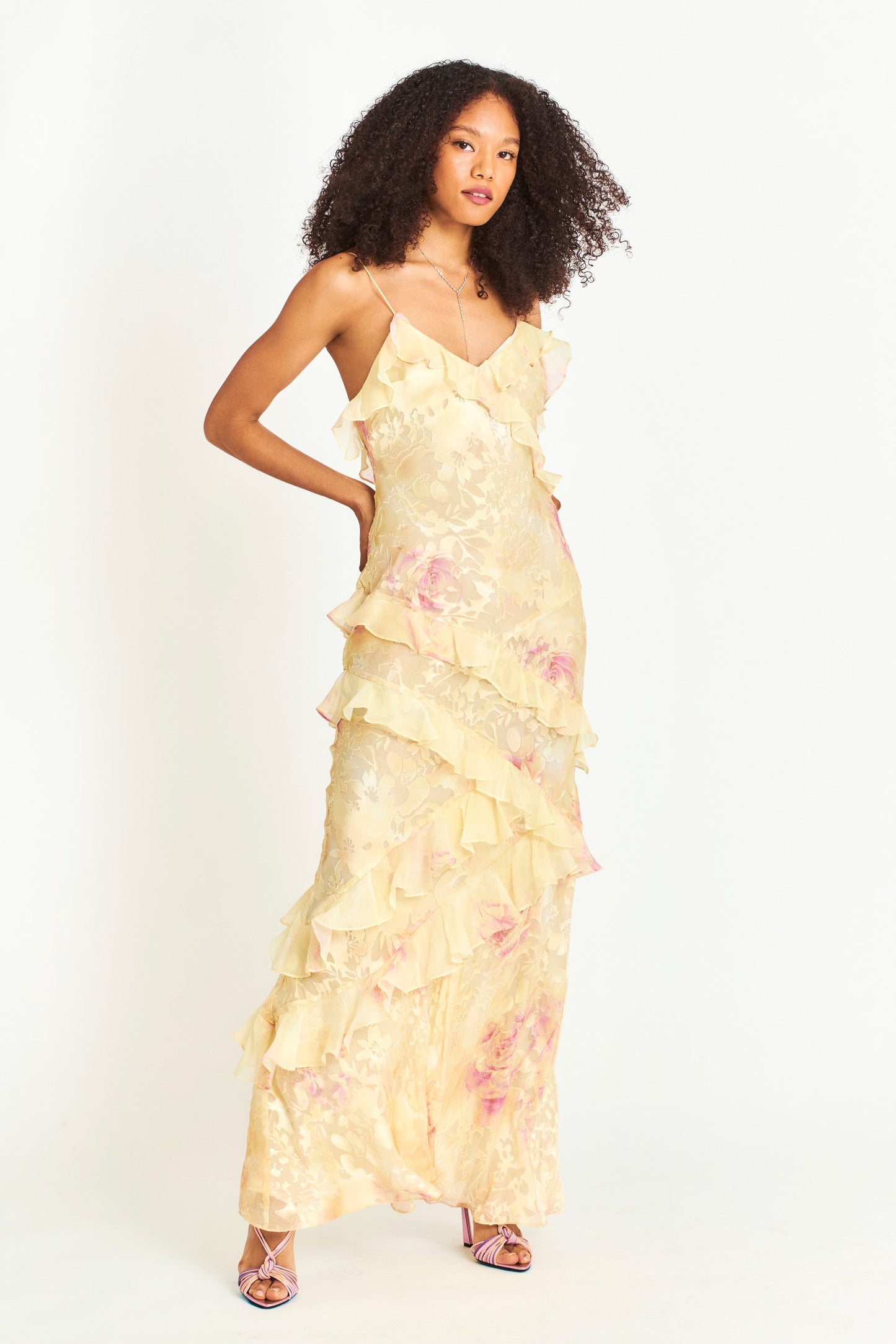 Burn-Out Ruffle Backless Maxi Dress