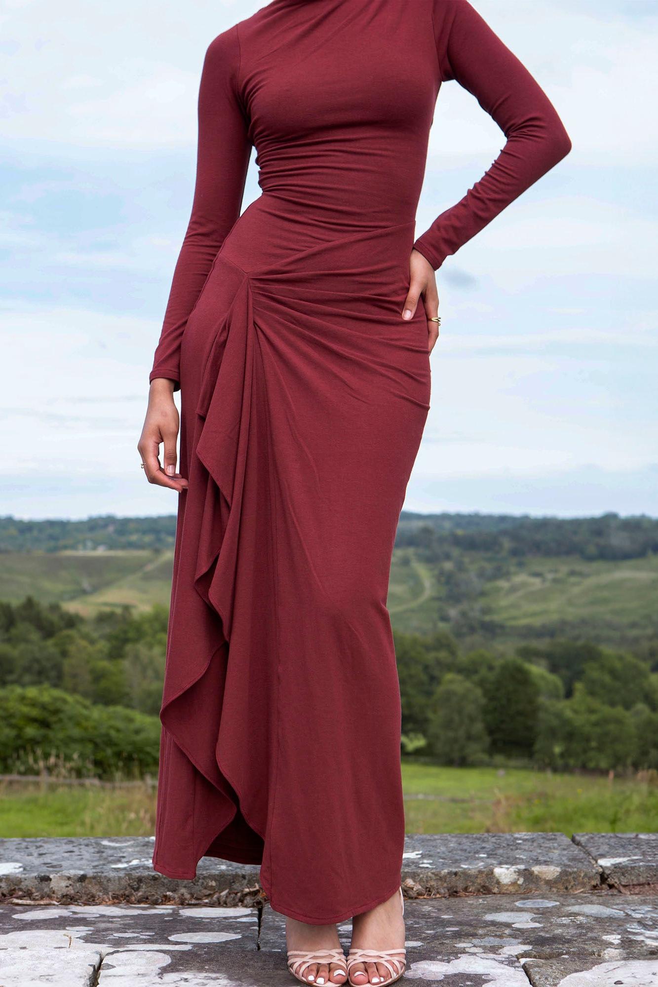 Jersey Gathering Long Sleeve Maxi Dress