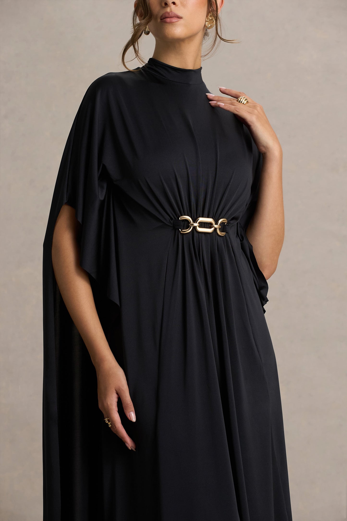 Jersey Metal Embellishment Gathering Maxi Dress