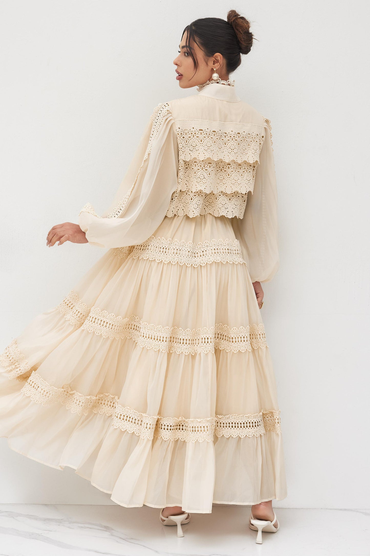 Lace Single Breasted Tie-Up Midi Dress
