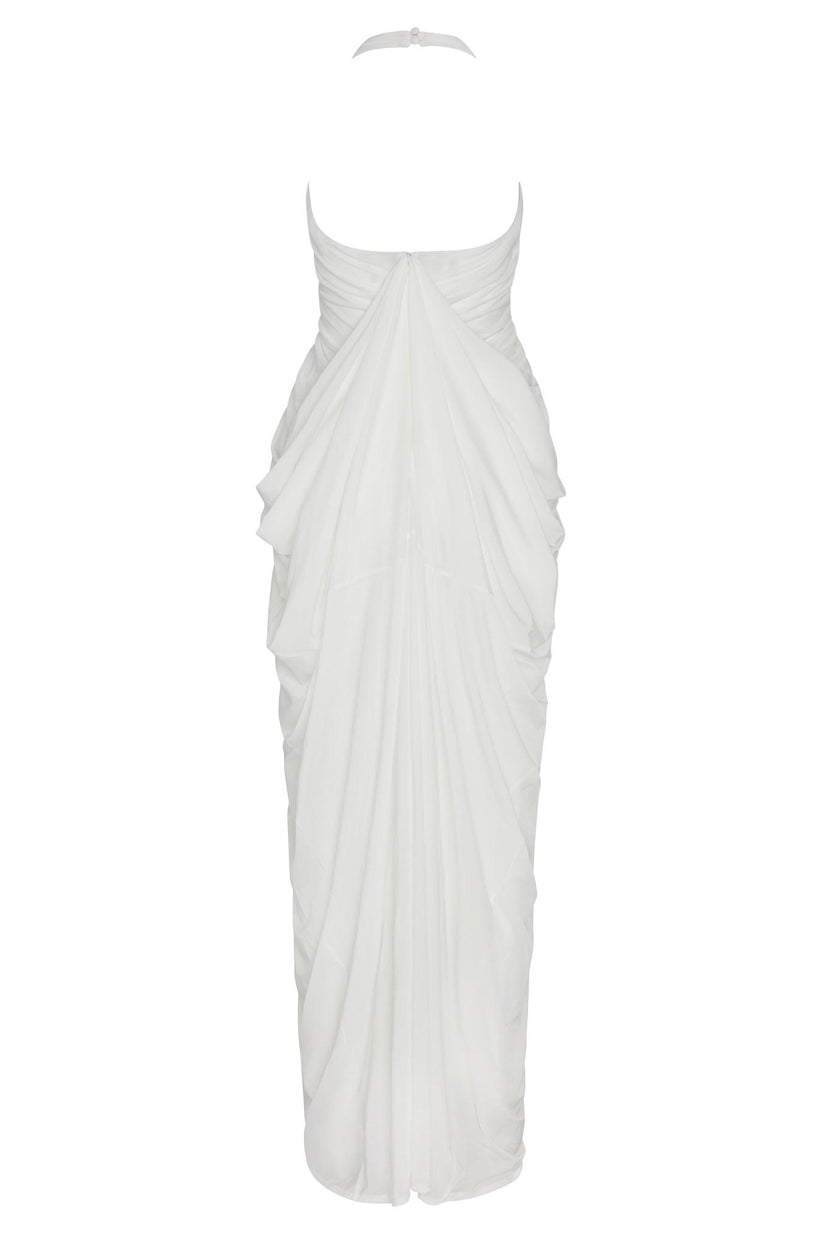 Gathering Halter Neck Backless Maxi Dress