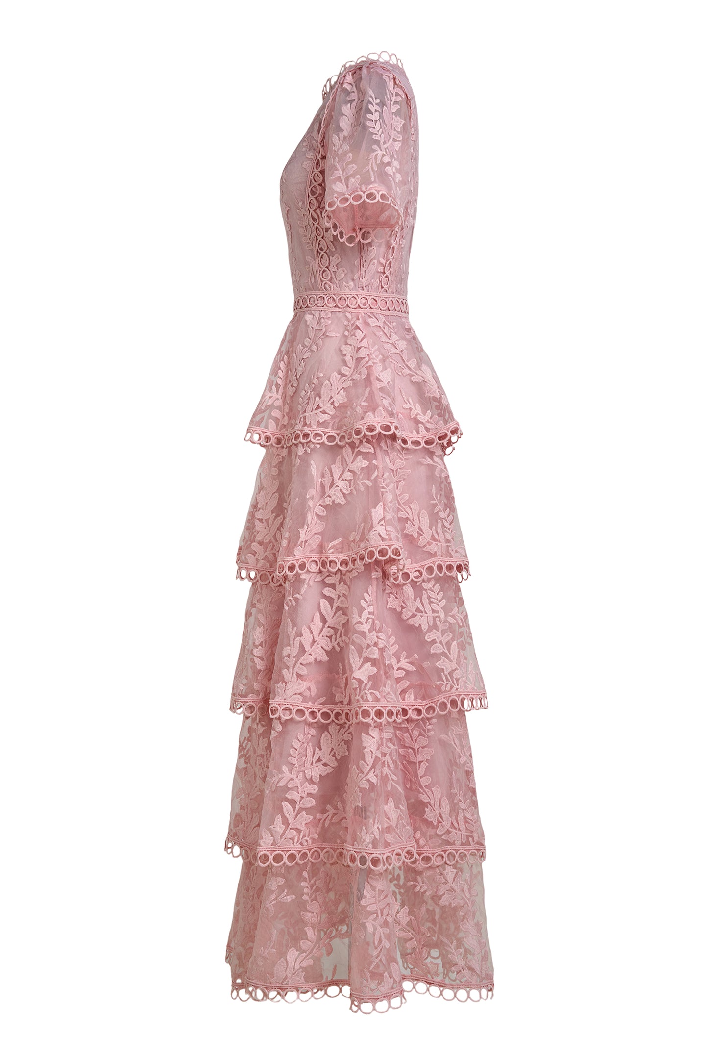 Embroidered Lace Ruffle Maxi Dress