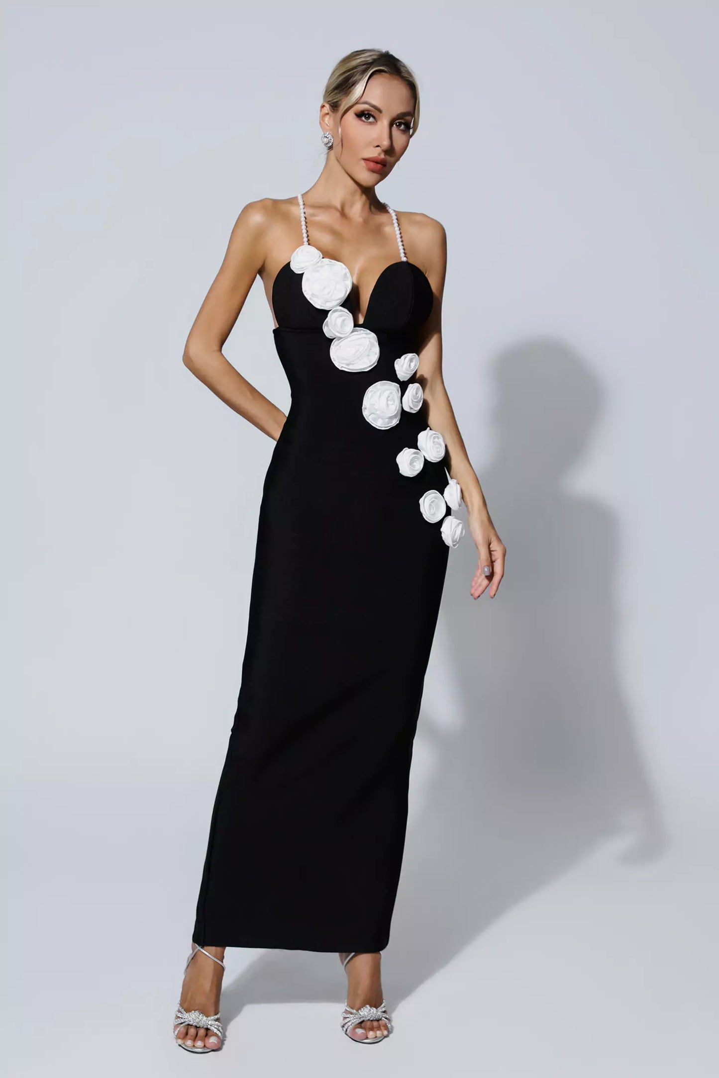 Kathryn Black Pearl Slip Floral Bandage Dress