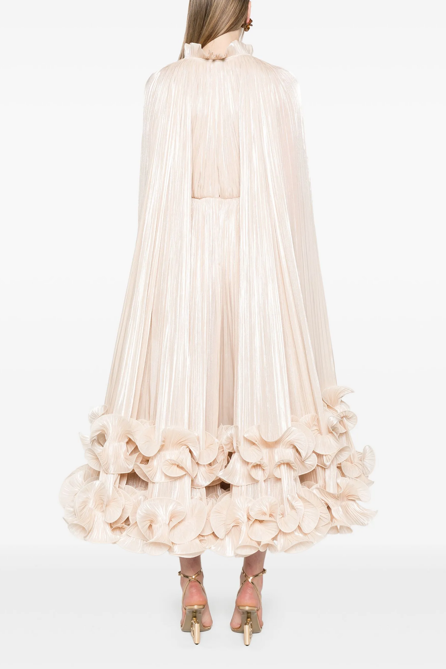 Satin Deep V-Neck Cape Sleeve Midi Dress
