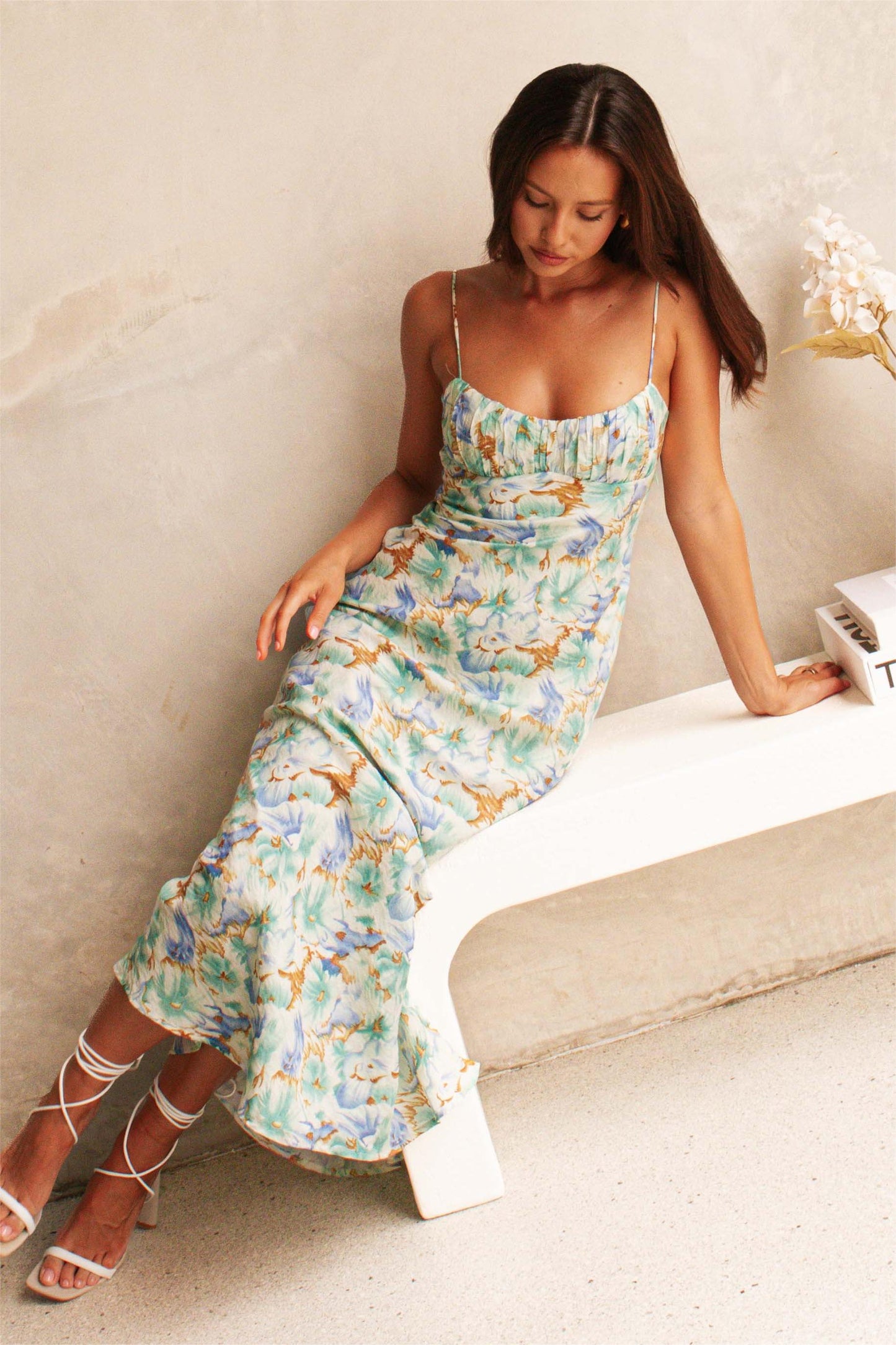 Floral Backless Lace Up Maxi Dress