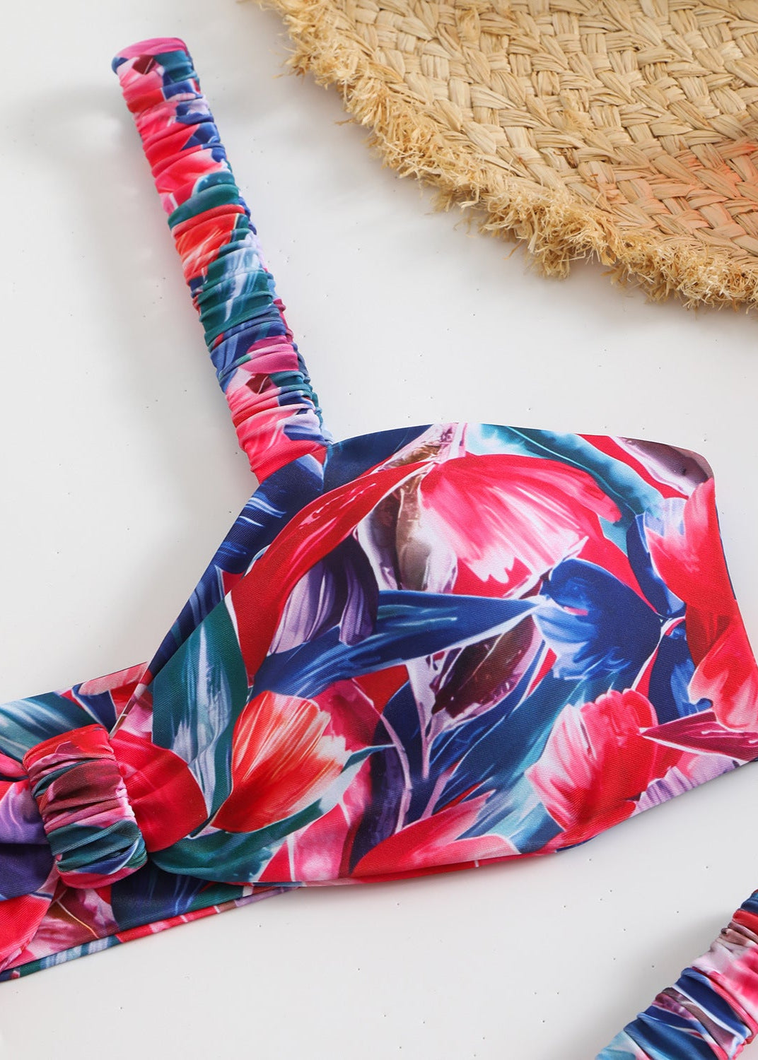 Tropic Bloom Ruched Strap Bikini Set