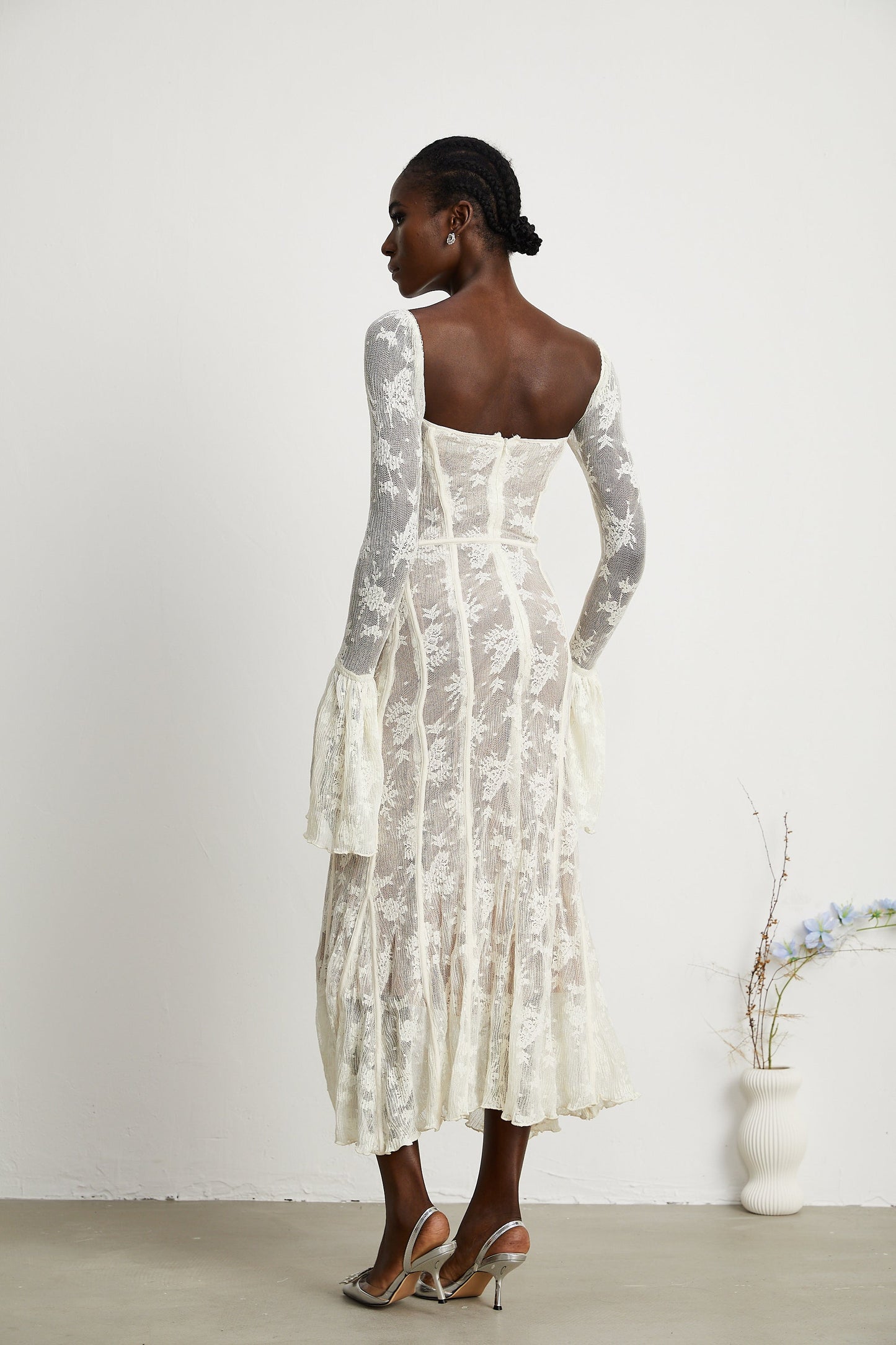 Marlene White Flared Lace Maxi Dress