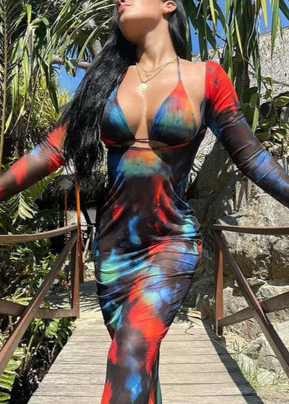 Tropical Mirage - 3-Piece Bikini Set with Sheer Cover-Up