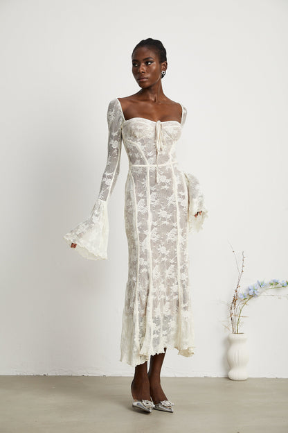 Marlene White Flared Lace Maxi Dress
