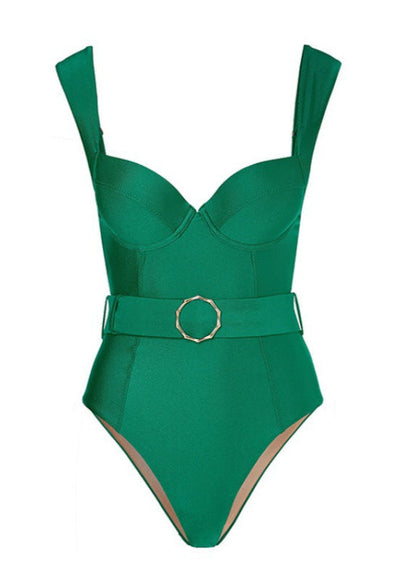 Emerald Shape - StructuRed One-Piece Swimsuit with Belt & Sarong